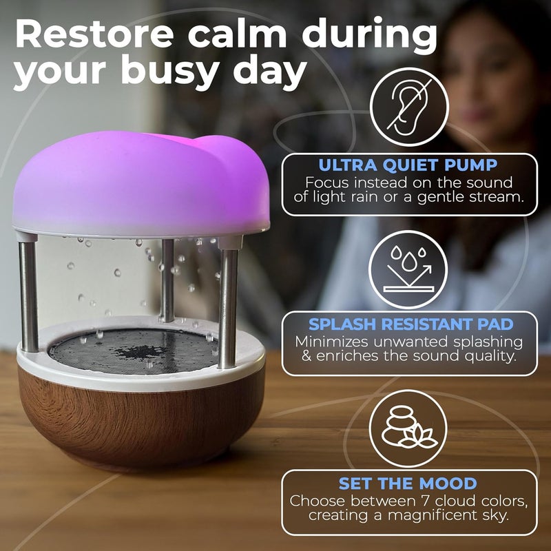 Mindsight ‘Calming Cloud’ Tabletop Water Fountain | Quiet Pump | Splash Resistant | Zen & Nature Décor | Promotes Focus, Stress Relief, Productivity, Sleep | Reminder to Pause & Reset | Desk Accessory - Image 2